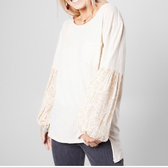 Free People Jade Long Sleeve Women's Contrast Top boho fall spring - Picture 2 of 9
